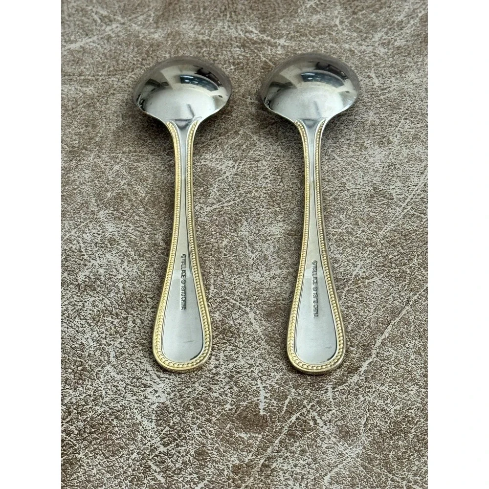 Wallace 18/10 Stainless Gold Royal Bead 2 Dinner Spoons‎ Flatware
